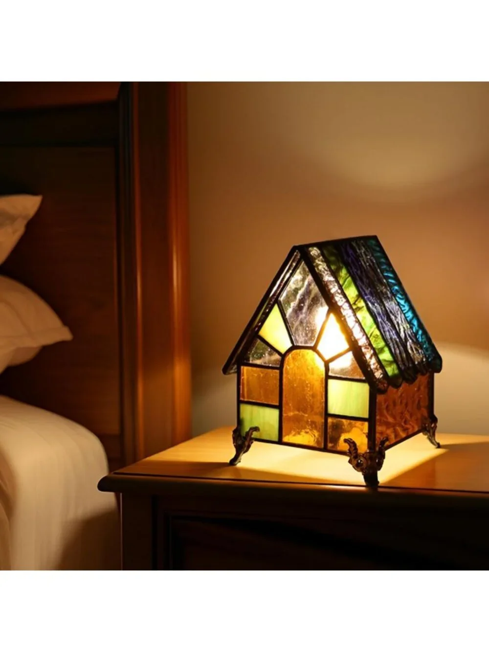 Mini Stained Glass Lighthouse Table Lamp - Retro Decorative Light for Home